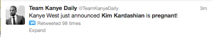 Kanye West Announces Kim Kardashian Pregnancy