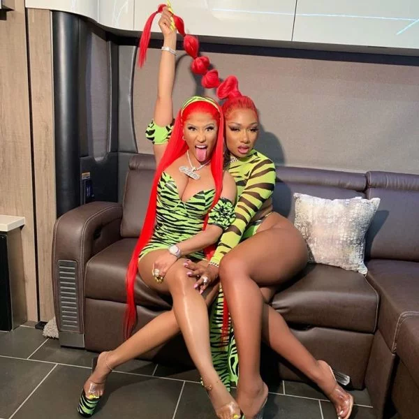 Megan Thee Stallion Nicki Minaj Pose On Set Of Hot Girl Summer Video That Grape Juice