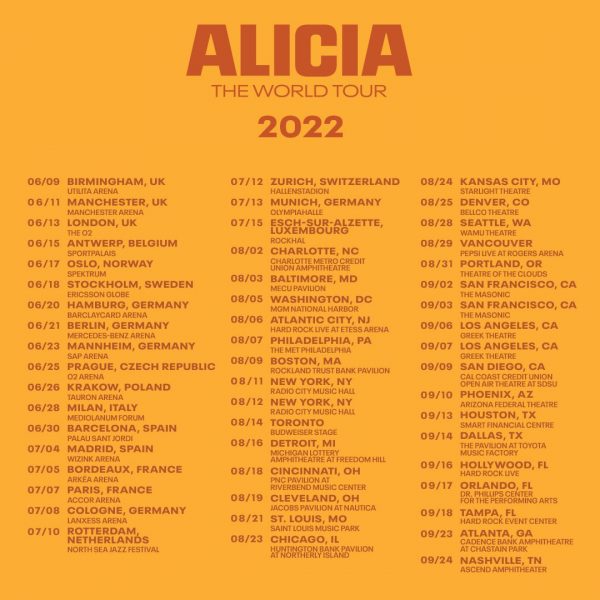 alicia keys world tour song list 2022