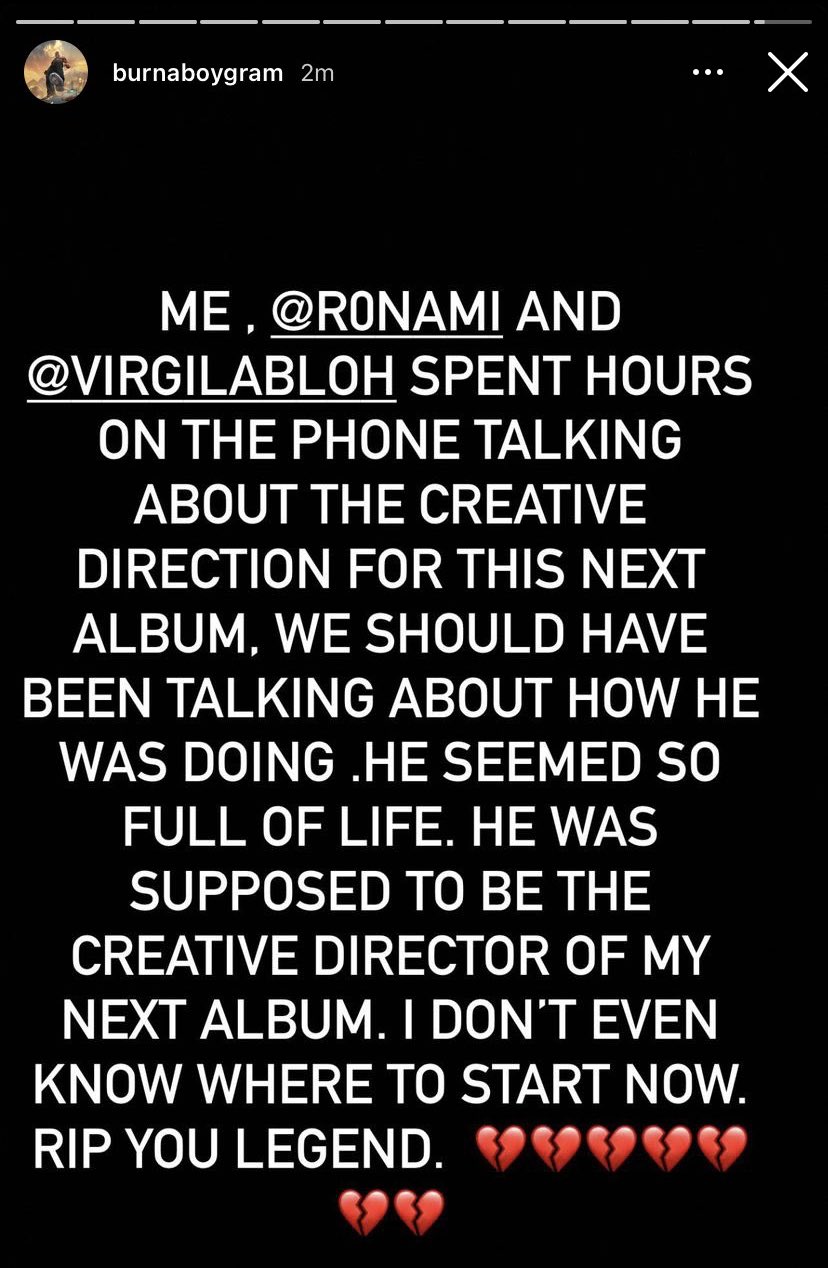 He Seemed So Full Of Life' - Burna Boy Recounts Last Moment With  Influential Louis Vuitton Designer, Virgil Abloh