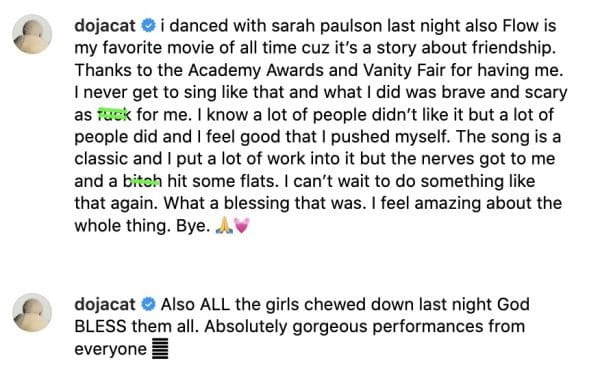 Doja Cat Addresses Her Oscars 2025 Performances