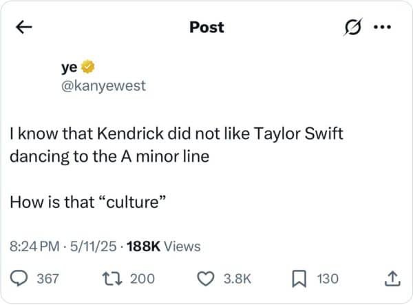 Kanye West tweets about Kendrick Lamar and Taylor Swift