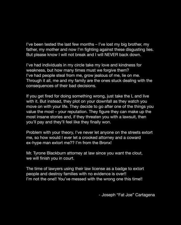 Fat Joe Statement