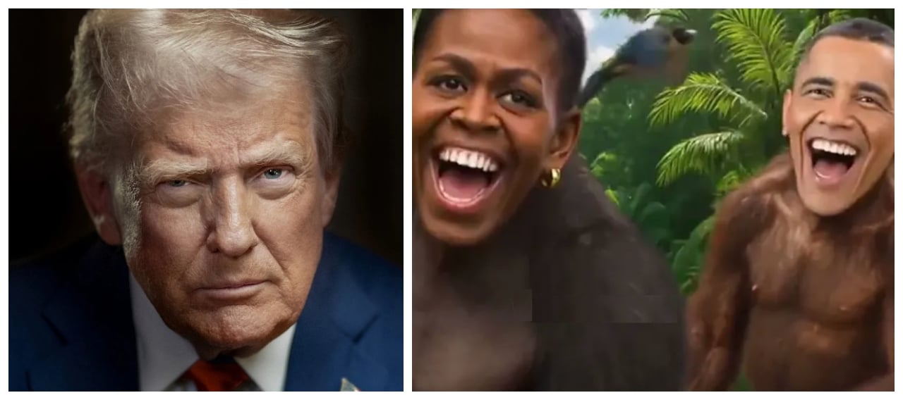 Donald Trump Sparks OUTRAGE After Sharing Video of Barack & Michelle Obama Depicted as Monkeys