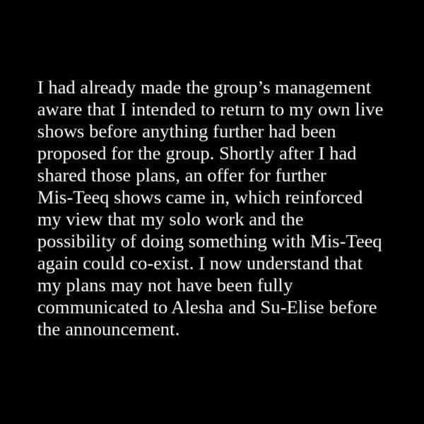 Sabrina Washington statement on cancelling her solo tour and Mis-Teeq reunion - page 13