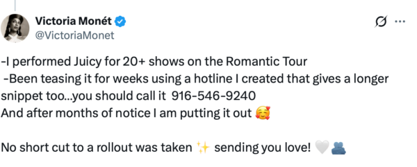 victoria monét 'juicy' rollout tweet