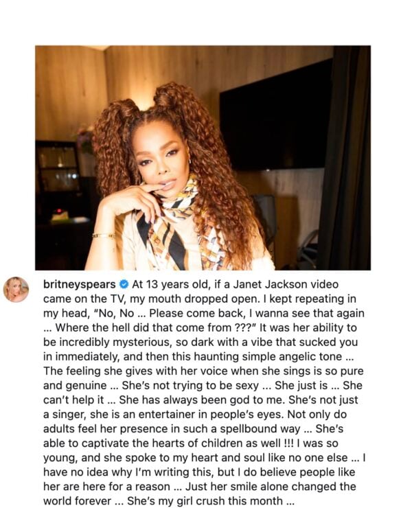Britney Spears Calls Janet Jackson "God" in Emotional New Tribute